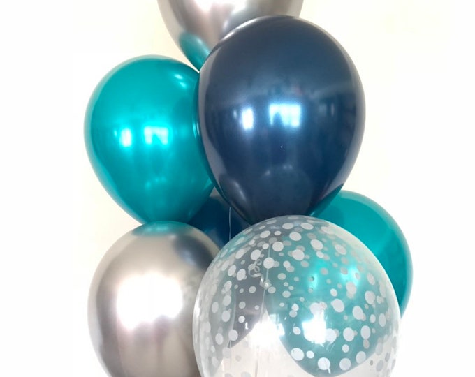 Navy Balloons | Navy and Teal Balloons | Silver and Teal Balloons | Baby Shower Decor | Blue Birthday Balloons | Navy Bridal Shower Decor