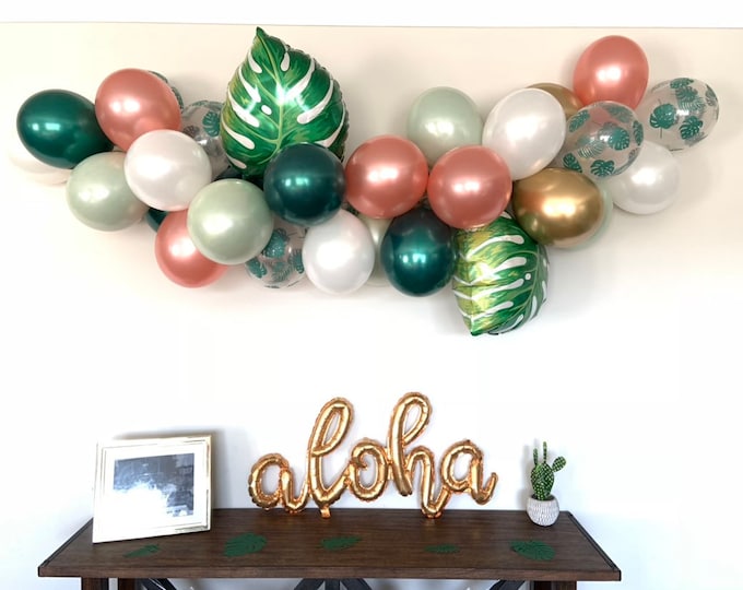 Tropical Balloon Garland | Sage Green and Rose Gold Bridal Shower Decor | Tropical Baby Shower | Tropical Bridal Shower Decor | Monstera Lea