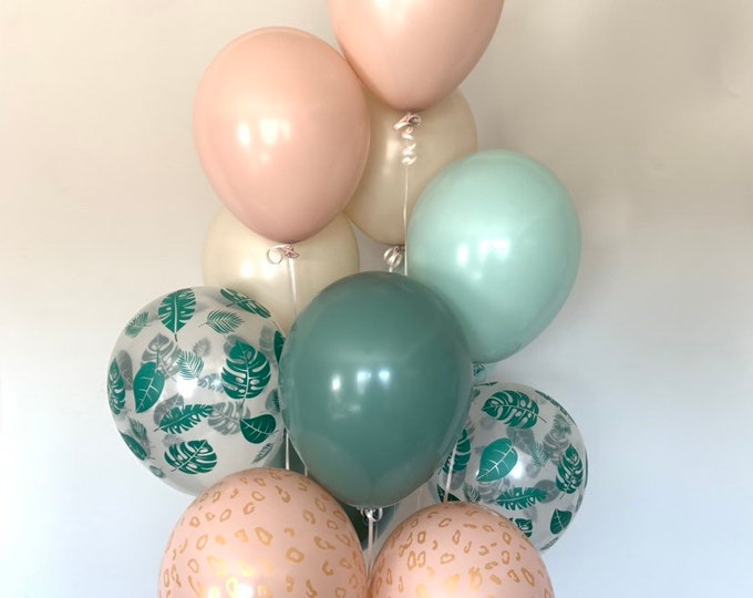 Tropical Safari Blush and Mint Balloons | Safari Baby Shower Decor | Muted Balloons | Tropical Bridal Shower | Safari Bridal Shower Decor