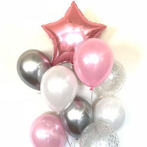 Twinkle Little Star Balloons Twinkle Little Star Baby Shower Decor Pink Star Balloons Star Birthday Balloons Pi k and Silver Ba image 1