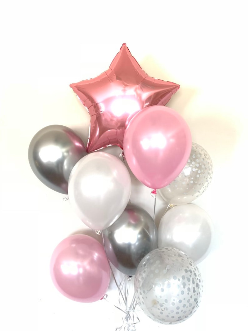 Twinkle Little Star Balloons Twinkle Little Star Baby Shower Decor Pink Star Balloons Star Birthday Balloons Pi k and Silver Ba image 1