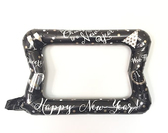 Happy New Year Balloon Photo Booth Frame | Black, White & Gold