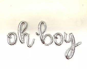 Oh Boy Balloons | Silver Baby Shower Decor | Silver Oh Boy Sign | Silver Oh Boy Script Balloons | Boy Oh Boy Script Balloon Letters