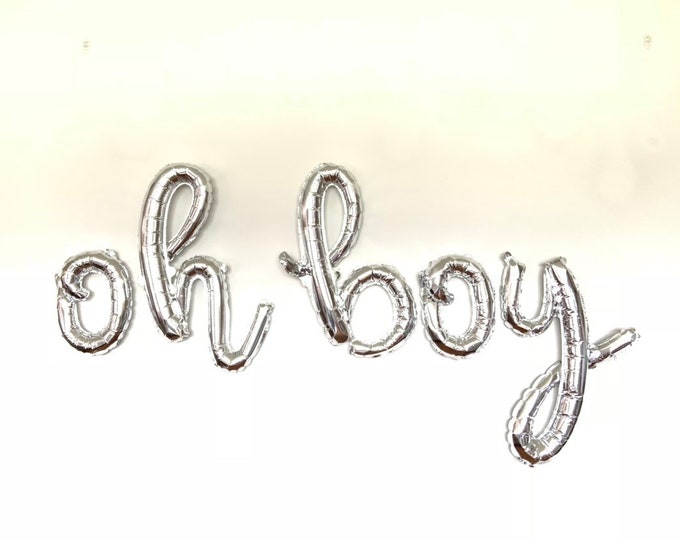 Oh Boy Balloons | Silver Baby Shower Decor | Silver Oh Boy Sign | Silver Oh Boy Script Balloons | Boy Oh Boy Script Balloon Letters