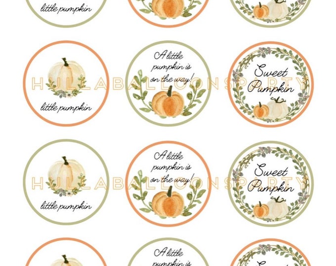 A Little Pumpkin is on the Way Cupcake Toppers DIGITAL Download | Sweet Little Pumpkin Baby Shower Decor | Little Pumpkin Cupcake Toppers