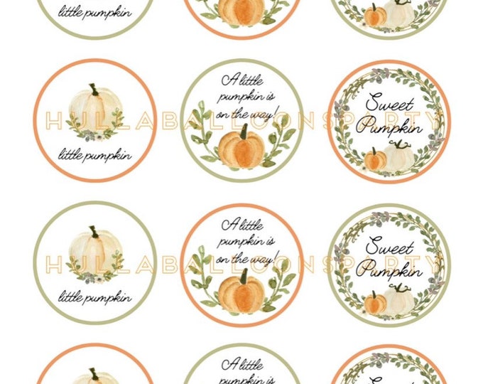 A Little Pumpkin is on the Way Cupcake Toppers DIGITAL Download | Sweet Little Pumpkin Baby Shower Decor | Little Pumpkin Cupcake Toppers