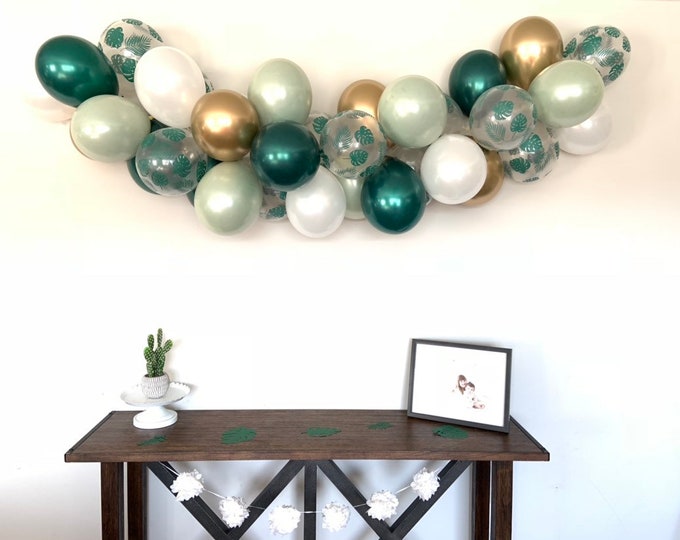 Tropical Balloon Garland | Sage Green and White Bridal Shower Decor | Tropical Baby Shower | Tropical Bridal Shower Decor