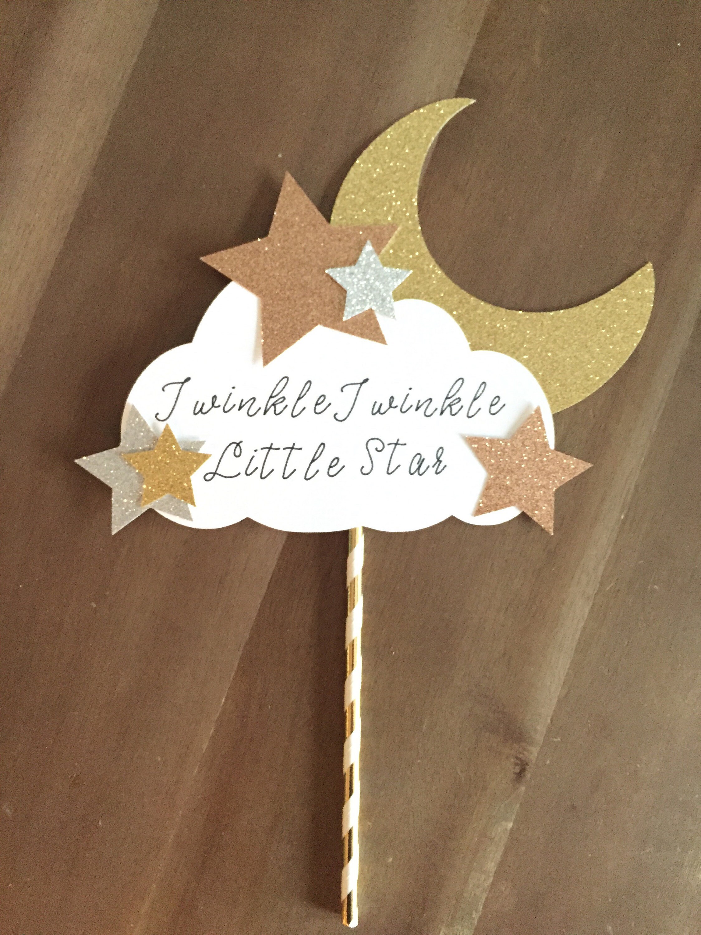 Moon Cake Twinkle Twinkle Little Star Cake Topper - Gold Glitter Moon ...