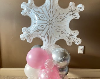 Pink Snowflake Balloon Tower Kit | Winter Wonderland Birthday Decor | Snow Much Fun Balloons | Winter Baby Shower | Winter Bridal Shower