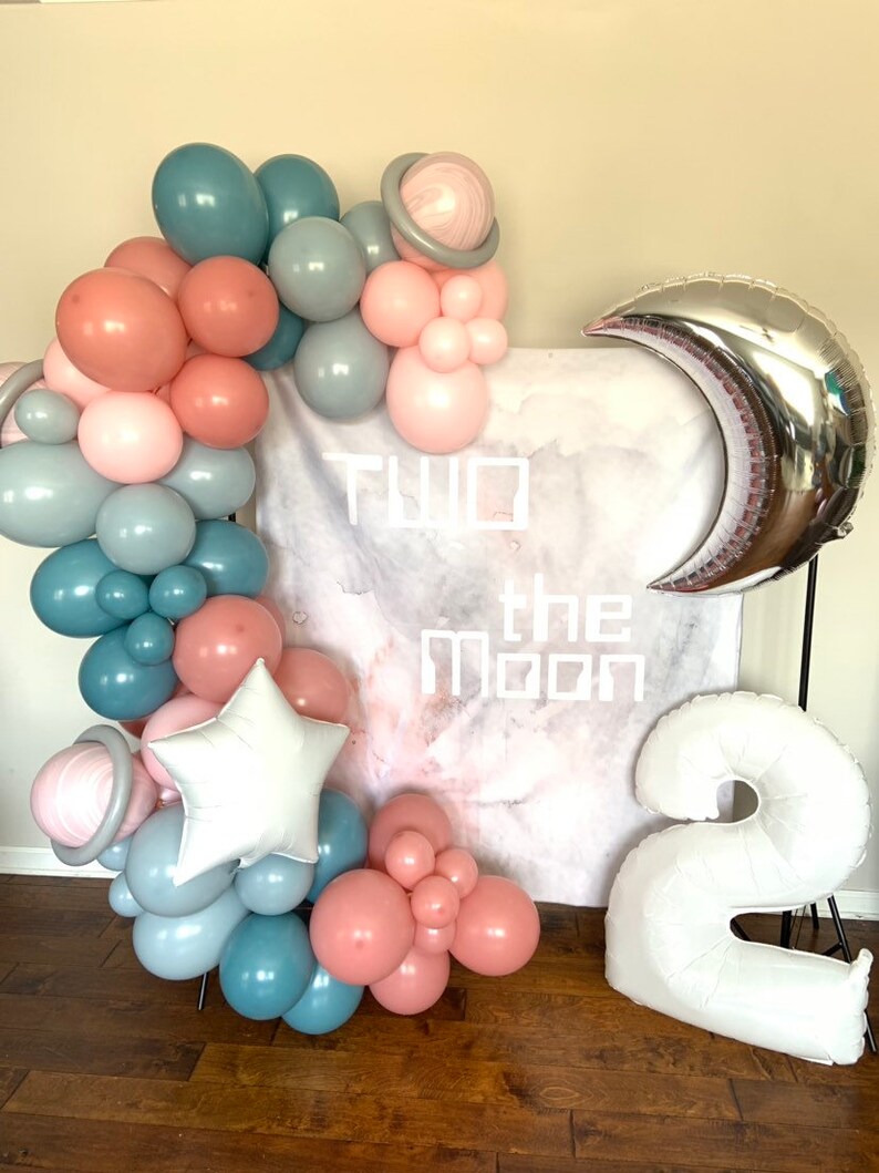 Two The Moon Balloon Garland Pastel Galaxy Baby Shower Twinkle Little Star Balloon Garland Over The Moon Baby Two The Moon Birthday image 6