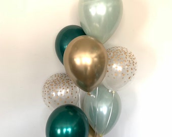 Sage Green Balloons | Light Green Wedding Decor | Forest Green and Gold Balloons | Chrome Gold Balloons | Sage Green Bridal Shower Decor