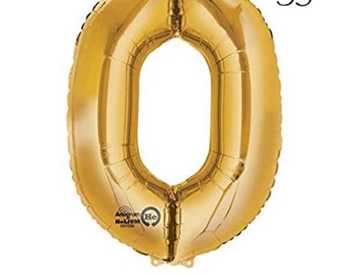 Gold Number 0 Balloon | 10th Birthday Party Decor | 35" Mylar Number Balloons | Large Foil Balloons | Gold 30th Birthday Balloon