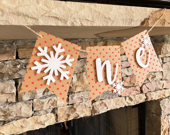 Red Snowflake High Chair Banner | Kraft Winter One Banner | Winter ONEderland One High Chair Banner | Snowflake First Birthday Photo Shoot