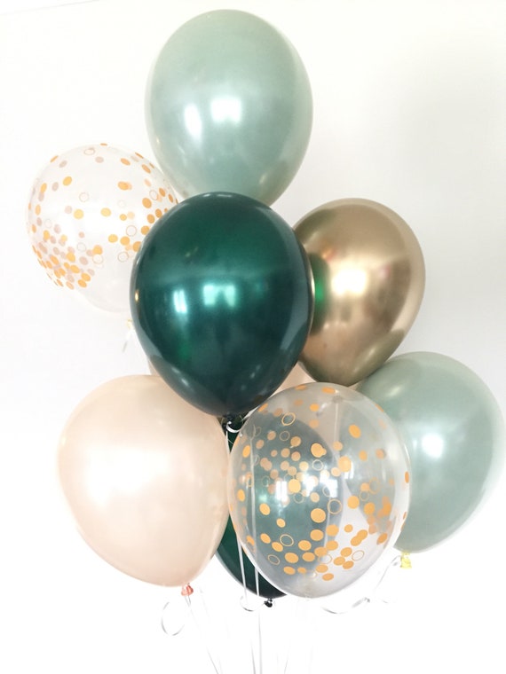 Sage Green Balloons Light Green Wedding Decor Green and Gold Balloons  Chrome Gold Balloons sage Green Bridal Shower Decor 