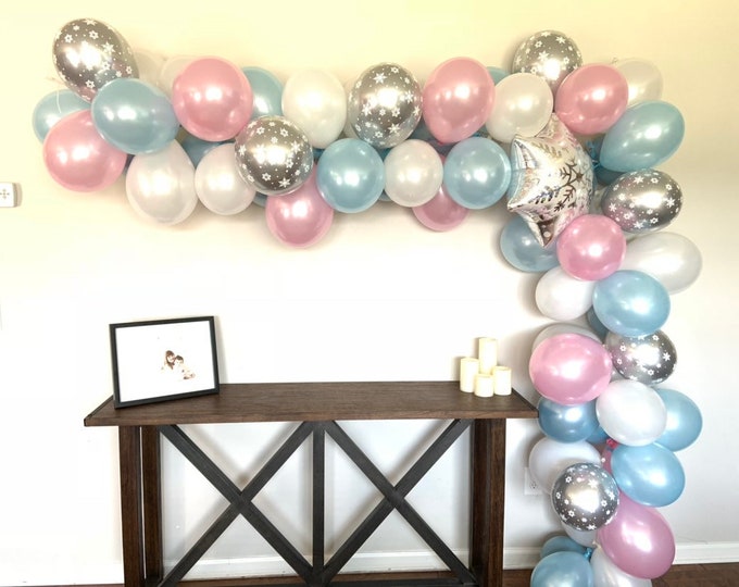 Pink and Blue Snowflake Balloon Garland DIY Kit | Gender Reveal Balloon Garland | Winter Wonderland Baby Shower | Winter ONEderland First Bi