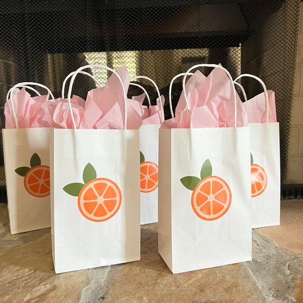 Little Cutie Gift Bags | 5.25” x 3.5” x 8.25” Sized Sage Green Bags | Little Cutie Favor Bags | Citrus Baby Shower Favor Bags | First Birth