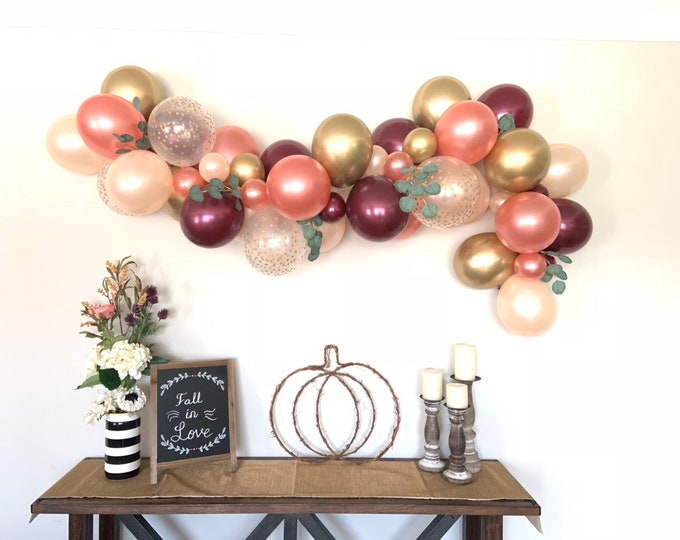 Chrome GOLD, Rose Gold and Burgundy Balloon Garland | Rose Gold Bridal Shower Decor | Fall Baby Shower Decor | Fall Bridal Shower