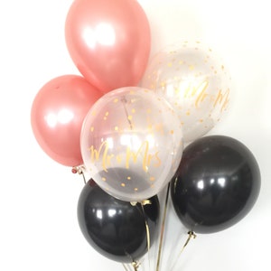 Rose Gold Balloon Bouquet | Black and Rose Gold Balloons | Rose Gold Balloons | Rose Gold Bridal Shower Decor | Mr and Mrs Balloons