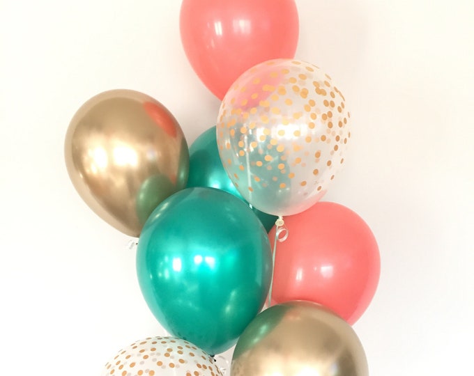 Coral Balloons | Coral and Green Balloons | Tropical Bridal Shower Decor | Tropical Baby Shower Decor | Lets Flamingle Birthday