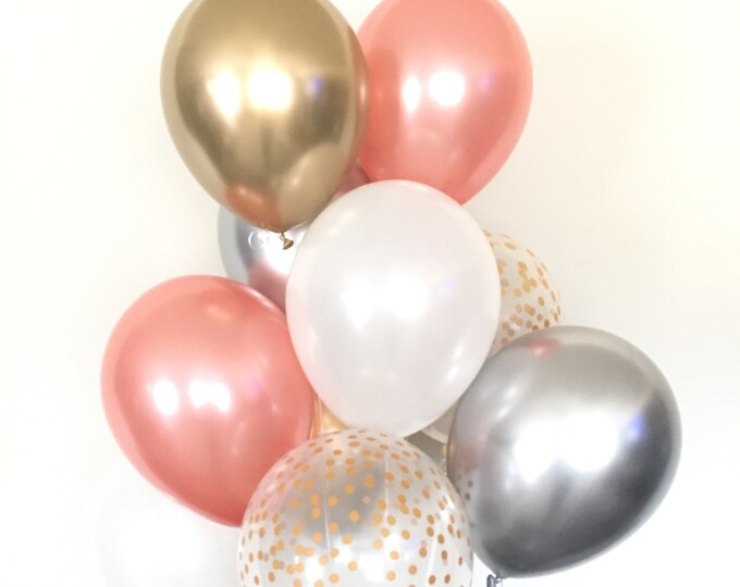 Rose Gold and Chrome Balloons | Gold and Silver Balloons | Gold and White Party Decor | New Year's Eve Party | Rose Gold Wedding Decor