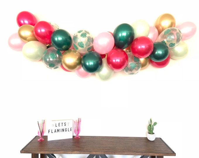 Let’s Flamingle Balloon Garland | Pink and Green Bridal Shower Decor | Tropical Baby Shower | Tropical Bridal Shower Decor