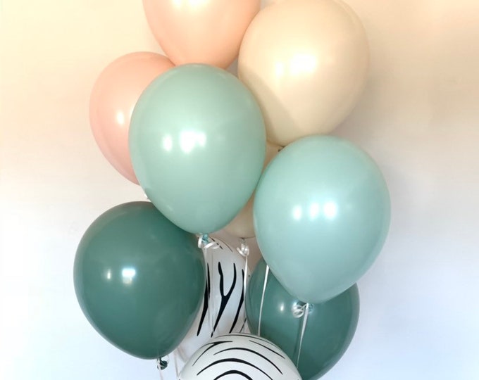 Animal Print Blush and Mint Balloons | Blush Wedding Decor | Muted Balloons | Tropical Bridal Shower | Natural Bridal Shower Decor