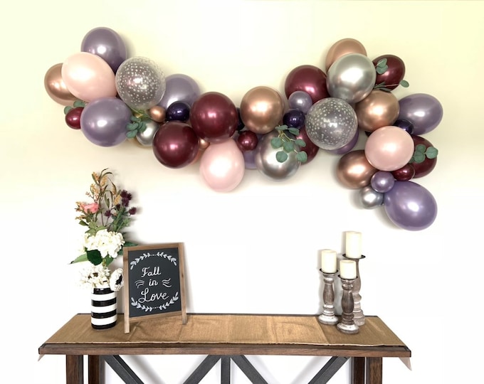 Blush and Amethyst Balloon Garland | Rustic Pink Pumpkin Baby Shower Decor | Plum and Blush Balloon Garland | Dark Fairytale Wedding