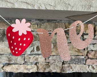 Strawberry High Chair Banner | Rose Gold One Banner | Berry First Birthday High Chair Banner | Berry First Photo Shoot | Felt Strawberry