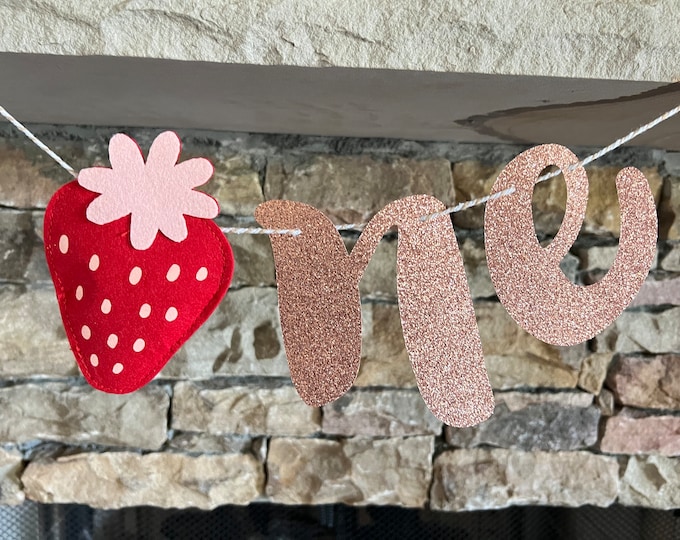 Strawberry High Chair Banner | Rose Gold One Banner | Berry First Birthday High Chair Banner | Berry First Photo Shoot | Felt Strawberry