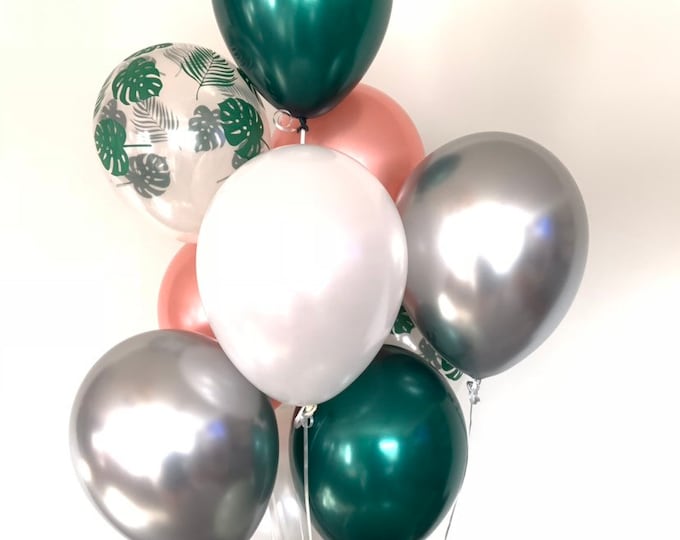 Sage Green Balloons | Tropical Wedding Decor | Green and Silver Balloons | Tropical Balloons | Silver Sage Green Bridal Shower Decor