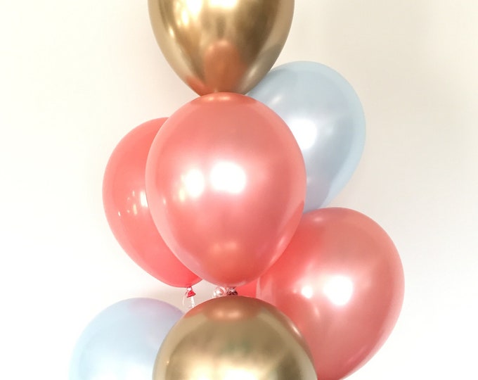 Coral Balloons | Rose Gold and Blue Balloons | Coral Bridal Shower Decor | Rose Gold Baby Shower Decor | Birthday Balloons