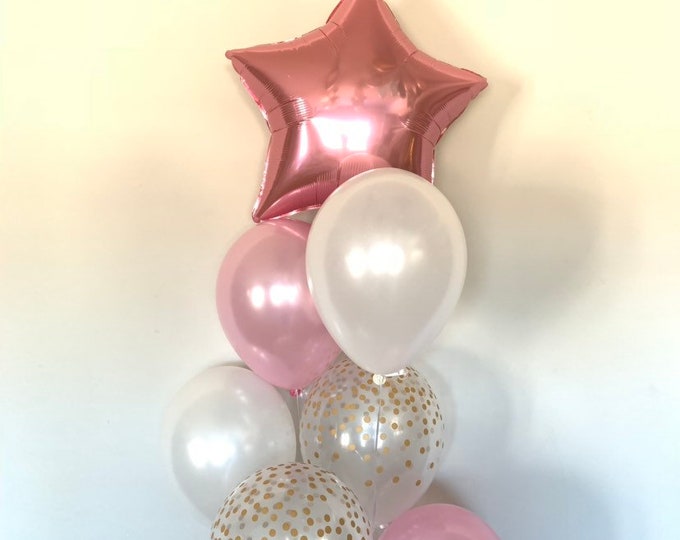 Twinkle Little Star Balloons | Pink and White Balloons | White and Pink Baby Shower Decor | Star Birthday Balloons | Two The Moon Birthday