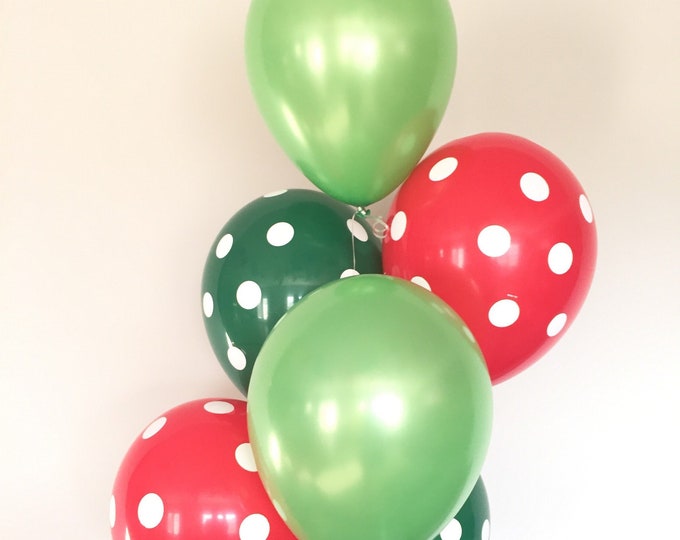 Christmas Balloons | Kids Christmas Party Decor | Red and Green Polka Dot Balloons  | Baby It's Cold Outside | Winter ONEderland