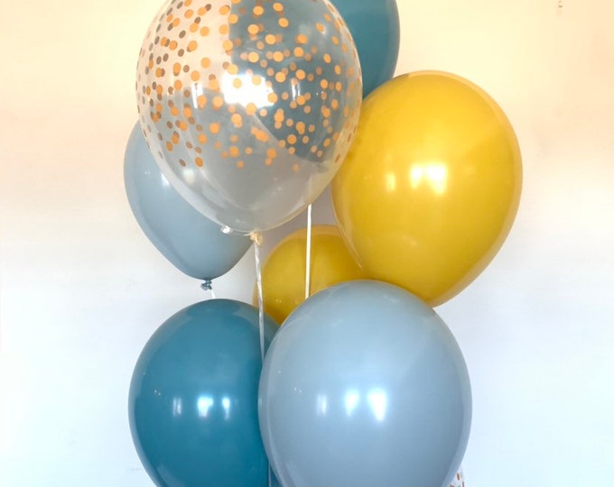 Steel and Fog Balloons | Blue and Gold Balloons | Something Blue | Gold Bridal Shower Decor | Pale Blue Baby Shower