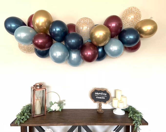 Navy and Gold Balloon Garland DIY Kit | Navy and Burgundy Bridal Shower Decor | Bu and Navy Baby Shower | Slate Blue Balloon Garland