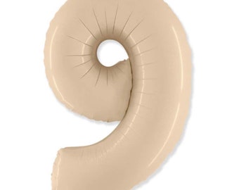 Cream Number 9 Balloon | Boho Ninth Birthday Balloons | Mylar Number Balloons | Large Foil Balloons | Beige Nine Balloons