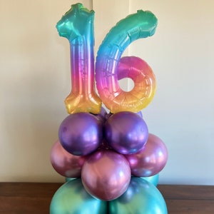 16th Birthday Balloon Centerpiece | Sweet 16 Birthday Balloons | Sweet Sixteenth Birthday Tabletop Balloons | Table Number 16