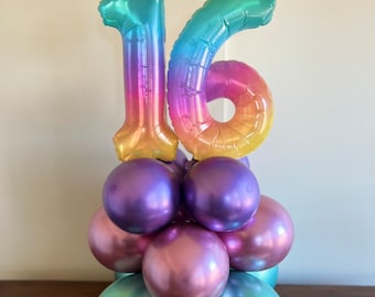 16th Birthday Balloon Centerpiece | Sweet 16 Birthday Balloons | Sweet Sixteenth Birthday Tabletop Balloons | Table Number 16