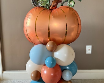 Dusty Blue Pumpkin Balloon Tower Kit | Little Pumpkin Birthday Decor | A Little Pumpkin is on The Way | Our Little Pumpkin is One