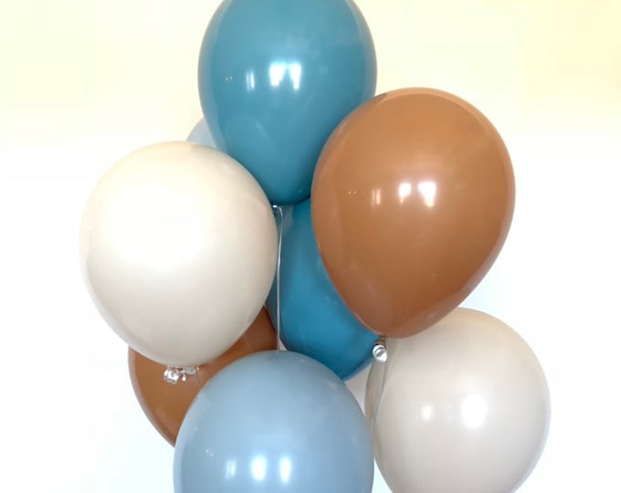 Steel and Fog Balloons | Blue and Mocha Balloons | Something Blue | Dusty Blue Bridal Shower Decor | Teddy Bear Baby Shower