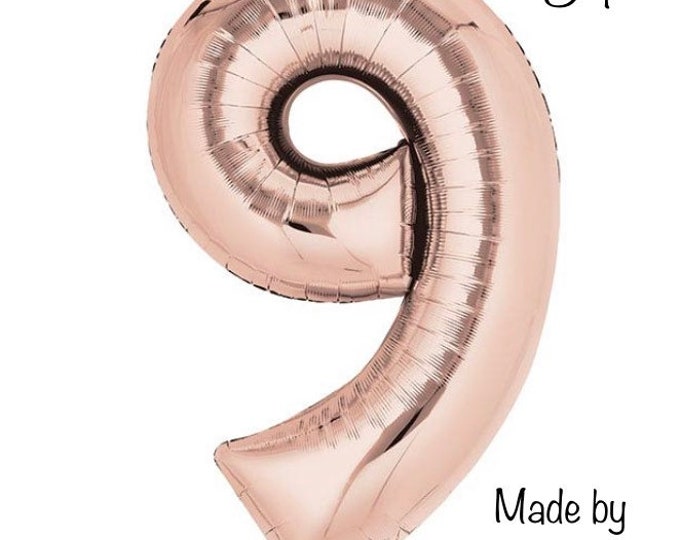 Rose Gold Number 9 Balloon | Ninth Birthday Party Decor | 34" Mylar Number Balloons | Large Foil Balloons | Rose Gold Nine Birthday Ballo