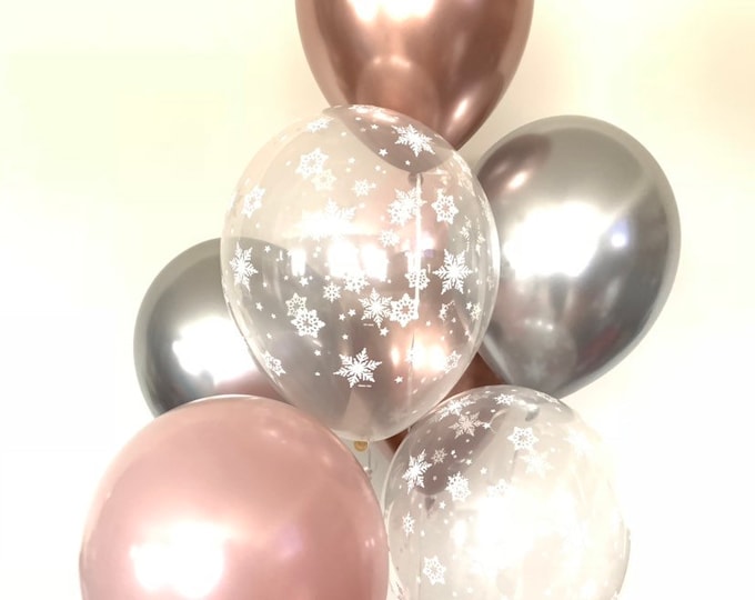 Pink Blush Balloons | Blush Snowflake Balloons | Silver and Blush Balloons | Winter Blush Bridal Shower Decor | Blush Winter Wonderland