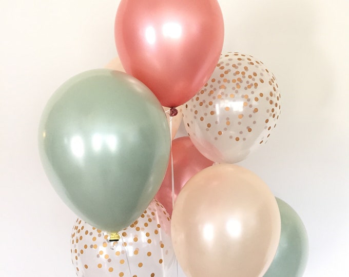 Rose Gold Balloons | Sage Green Balloons | Light Green Wedding Decor |Sage Green Bridal Shower Decor | Rose Gold and Green Baby Shower