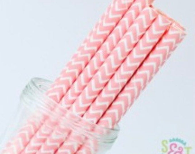 Light Pink Chevron Straws | Light Pink Party Decor | Pink Bridal Shower Decor | Light Pink Baby Shower Decor | Light Pink Paper Straws