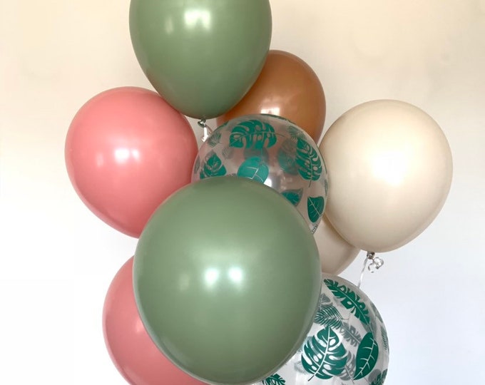 Tropical Pink Balloons | Pink and Green Balloons | Tropical Bridal Shower | Dusty Rose Baby Shower Decor