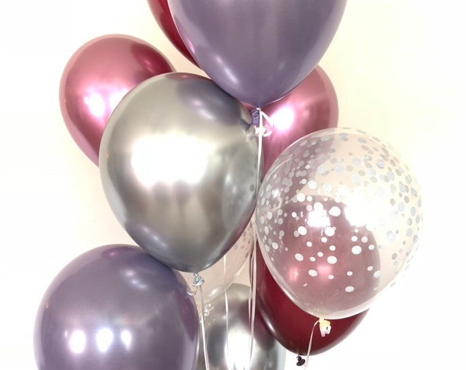 Amethyst Balloons | Amethyst Bridal Shower Decor | Purple and Mauve Bridal Shower | Silver and Mauve Balloons | Plum Balloons | Plum Bridal