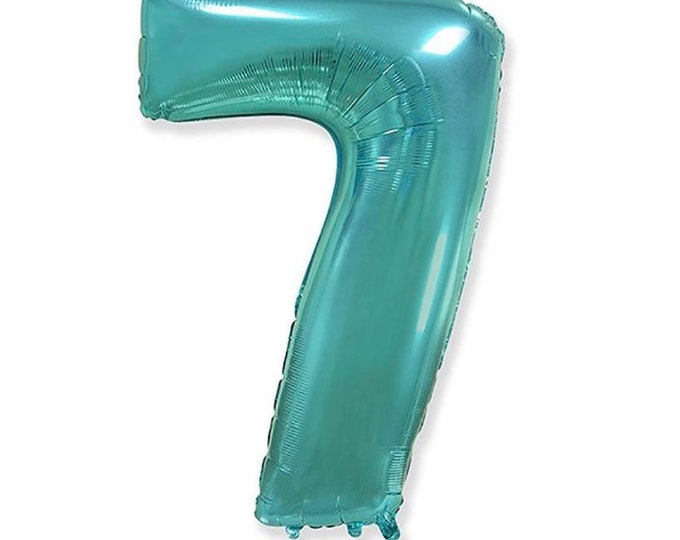 Teal Number 7 Balloon | Teal Seventh Birthday Balloons | Mylar Number Balloons | Large Foil Balloons | Teal Seven Balloons