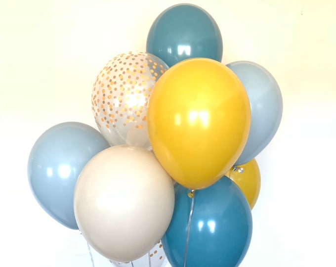 Steel and Fog Balloons | Blue and Gold Balloons | Something Blue | Gold Bridal Shower Decor | Pale Blue Baby Shower