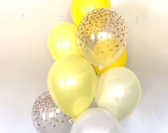 Lemon Balloon Bouquet | Yellow, Ivory & Gold Confetti Balloons