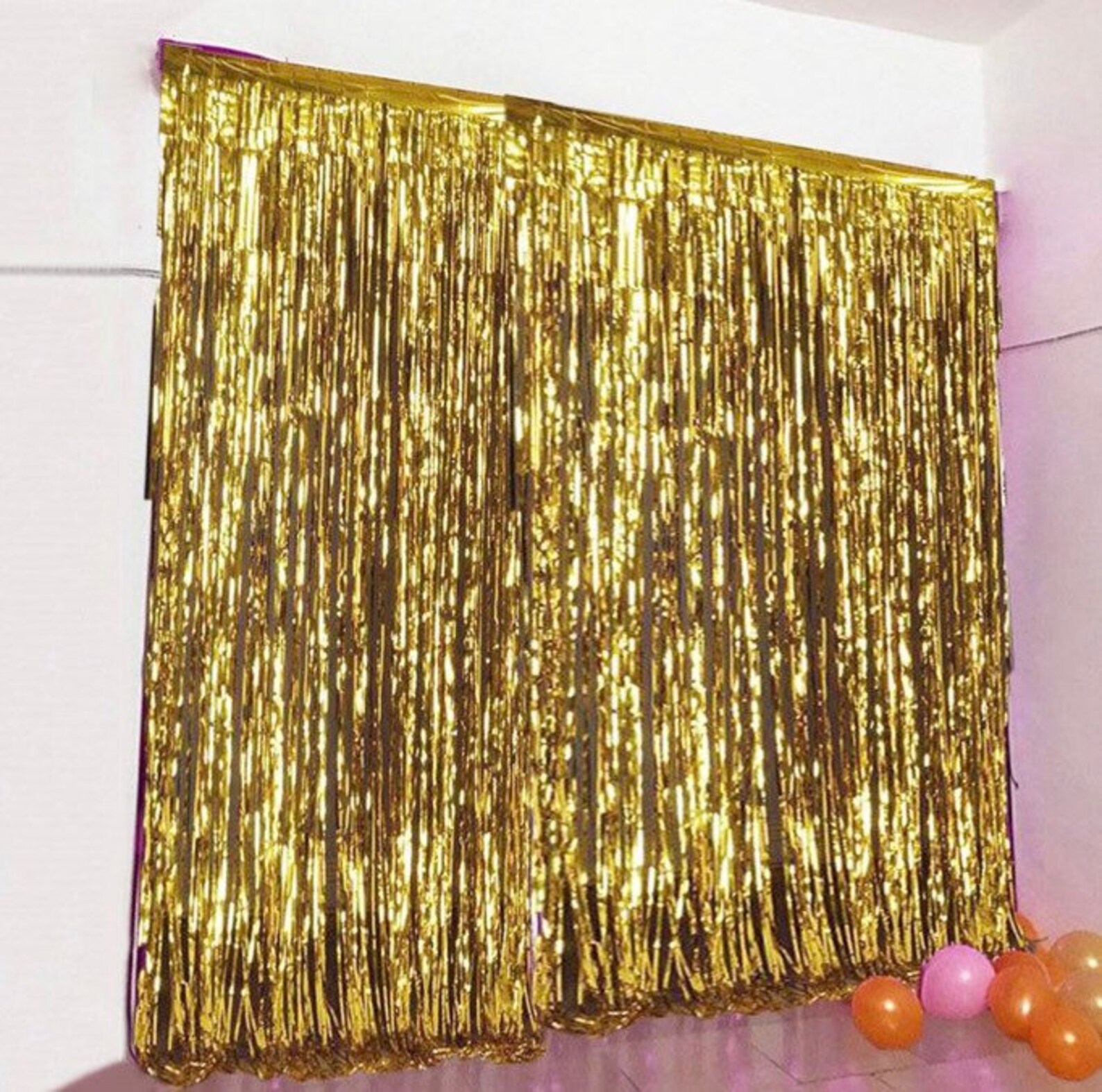 Gold Fringe Curtains Metallic Gold Foil Curtains Gold Etsy
